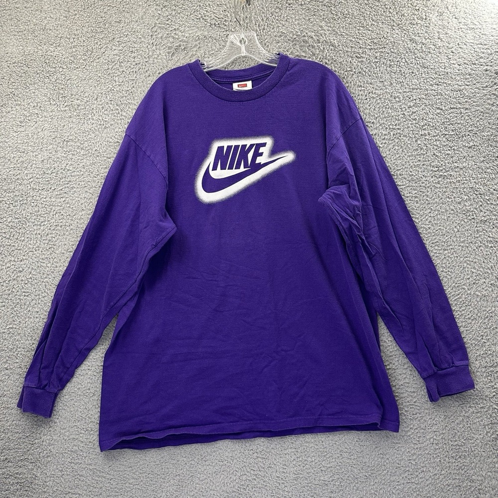 Vintage Y2K‎ Nike Team Long Sleeve Crew Shirt Purple Athletic Cotton Men's XL